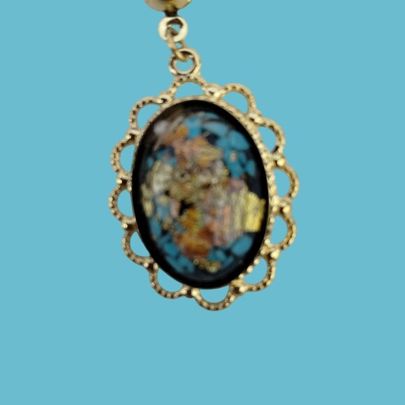 Rainbowflake Earrings Gold Flakes Turquoise Wyoming USA 18KT Posts - Picture 2 of 7